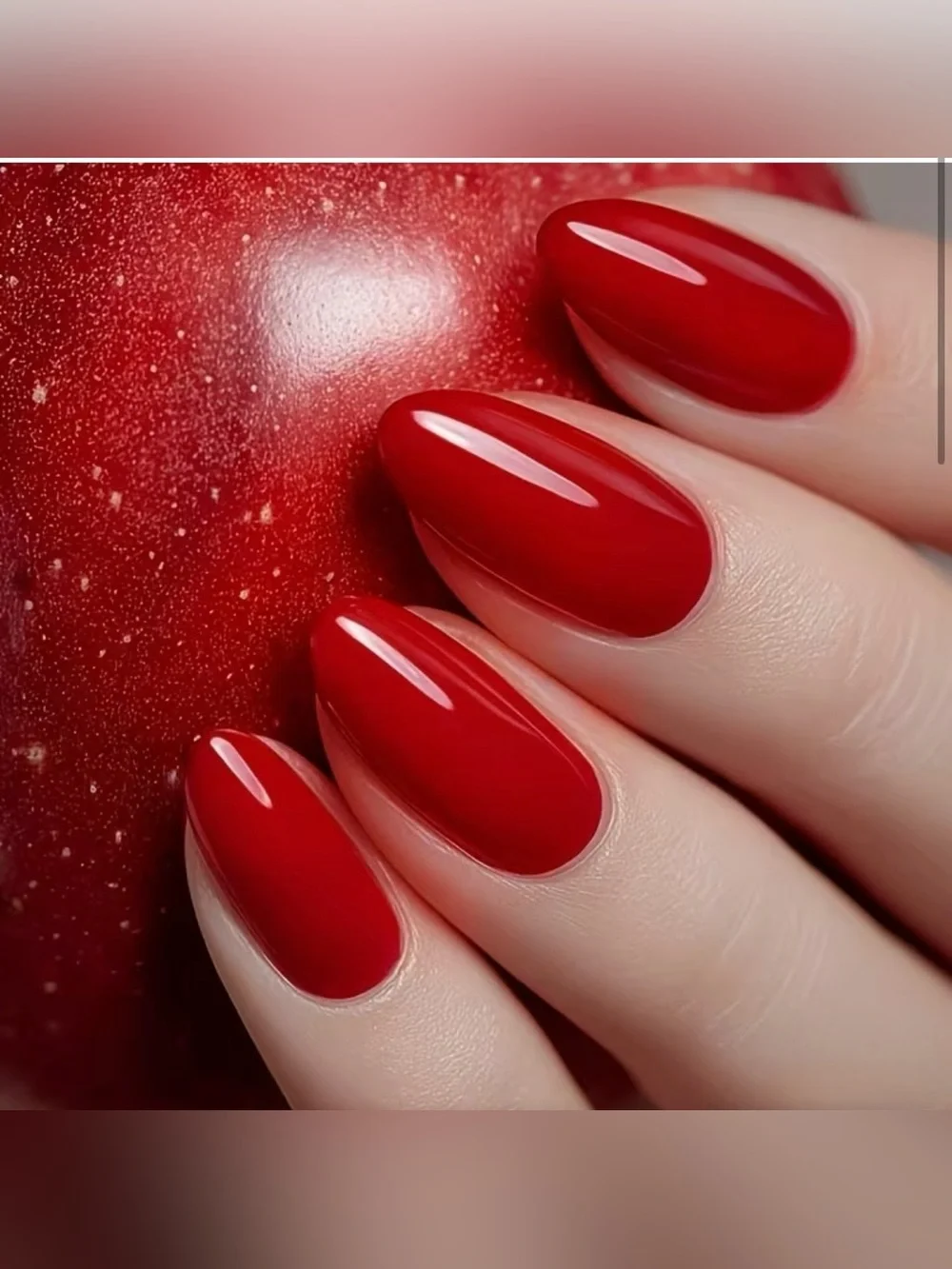 Classic Glossy Red Almond Nails